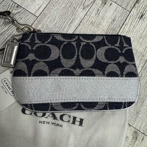 Coach Blue Denim & Silver Signature C Wristlet NWT